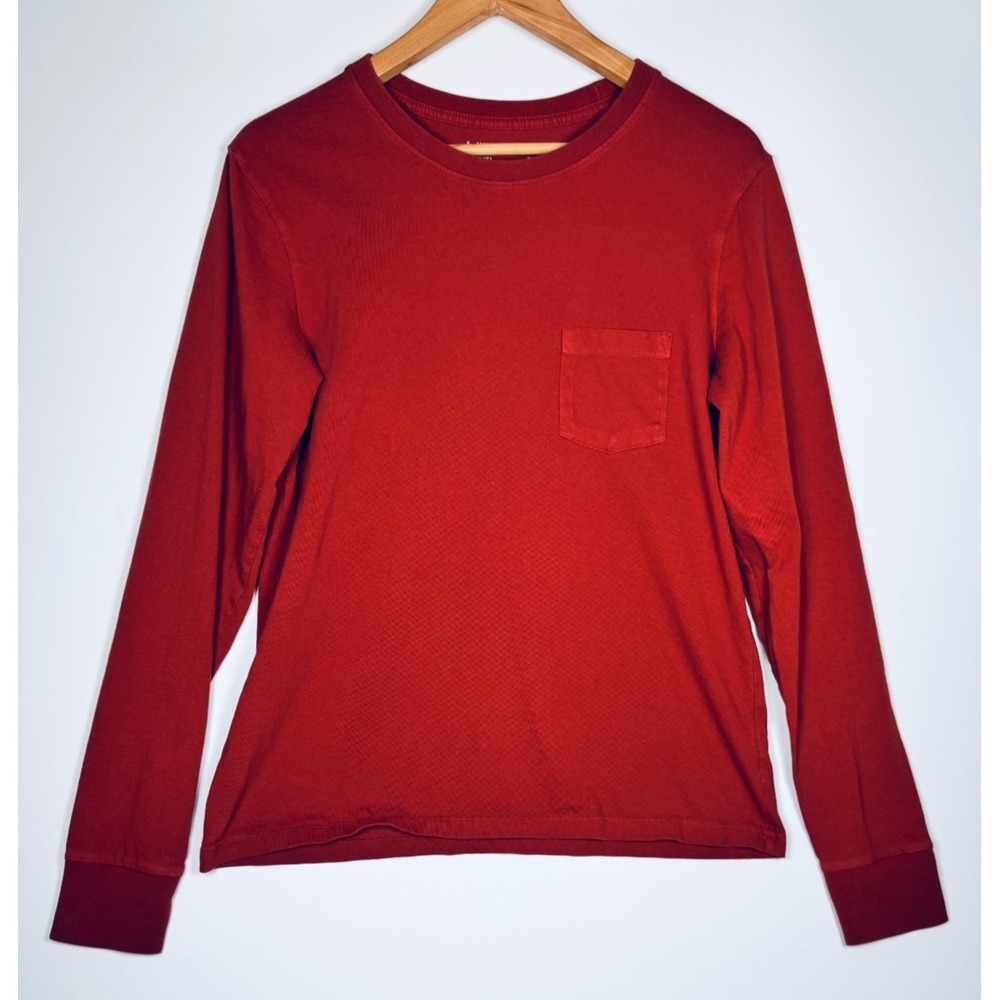 American Giant Pocket T Shirt Men Medium Rust Red Long Sleeve Cotton Made in USA